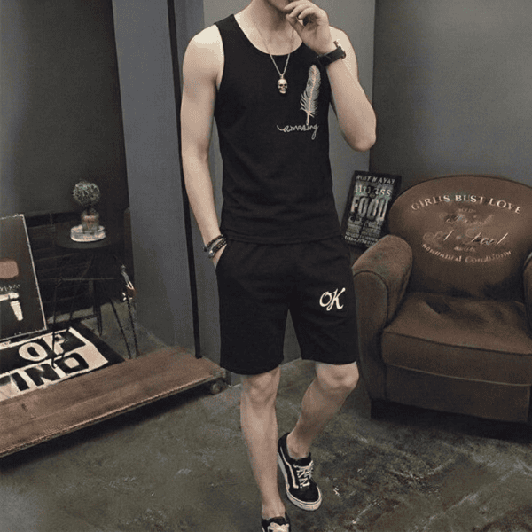 Men's Summer Sando & Shorts Set – Stretchable Cotton Jersey Fabric, Soft Breathable Sleeveless Top and Comfortable