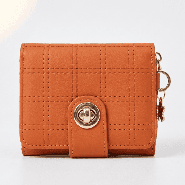 Stylish Compact Check Pattern PU Leather Wallet with Metal Button Closure